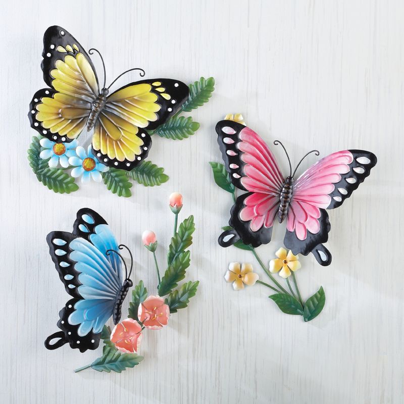Collections Etc 3D Sculpted Butterflies Wall Art - Set of 3 9" x 1.75" x 13.88", 2 of 3