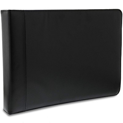 7 Ring Business Check Book Binder Checkbook Leather Portfolio Cover with Zipper Closure for Checks Notepads Organizer Business Card Holder, Black