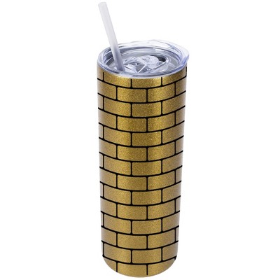 Elanze Designs Vegas Gold 20 Ounce Double Wall Stainless Steel Glitter Travel Tumbler With Sliding Lid And Straw, Brick Pattern