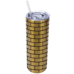 Elanze Designs Vegas Gold 20 Ounce Double Wall Stainless Steel Glitter Travel Tumbler With Sliding Lid And Straw, Brick Pattern - 1 of 4