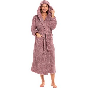 ADR Women's Robe, Plush Fleece Women's Bathrobe with Hood, Long Fluffy Fuzzy Bath Robe Pink Purple Plus Size - 1 of 4