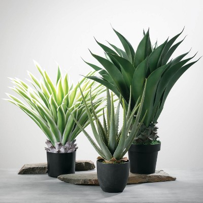 24" Green Plastic Aloe Succulent in Black Pot