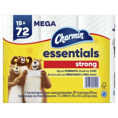 Charmin Essentials Strong Toilet Paper 18 Mega Rolls, 429 sheets per roll