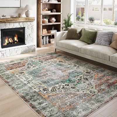Runner Rug Kitchen Hallway Entryway – Vintage Floral Oriental Design Non-Slip Stain Resistant Low Pile Floor Covering