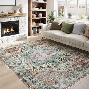 Runner Rug Kitchen Hallway Entryway – Vintage Floral Oriental Design Non-Slip Stain Resistant Low Pile Floor Covering - 1 of 4