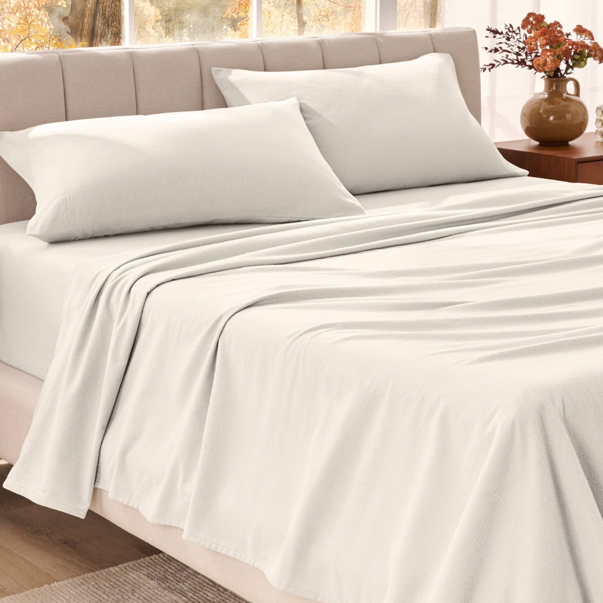 Soft & Cozy Organic Flannel Sheet Set by Bare Home - Queen, Cream