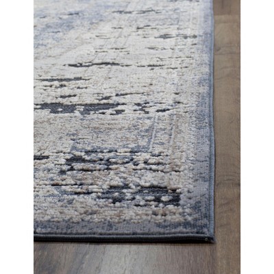 Blue and Beige Abstract Chenille Area Rug 2'3" x 8'