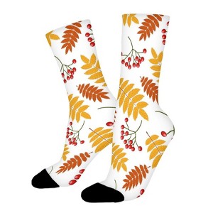 Autumn Golden Leaves Cherry Women Printed Crew Socks Funny Funky Socks Soft Polyester Novelty Gifts for Artists Men - 1 of 1