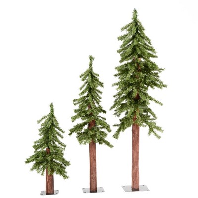 Vickerman 2, 3, and 4 Feet Unlit Natural Alpine Holiday Artificial Christmas Tree Set with Stability Stand