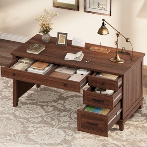 Garvee Executive Desk with Drawers, Farmhouse Home Office Desk with Charging Station, 53.54" Wooden Computer Writing Desk with File Cabinet Storage - 1 of 4