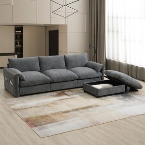 CAVINAS 96.5" L-Shaped Sectional Sofa,4-Seater Cloud Couch Sectional with Storage Ottoman,2 USB Ports and Adjustable Phone Holder - 1 of 4