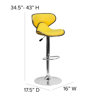 Yellow Vinyl Adjustable Swivel Barstool with Chrome Base