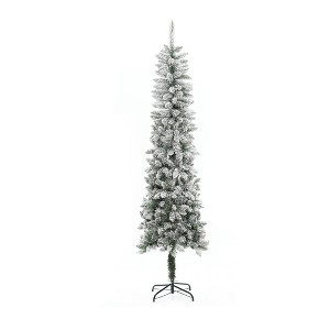 LuxenHome 7.4Ft Pencil Artificial Flocked Christmas Tree, Unlit Skinny Christmas Tree with X-Shape Metal Stand Green - 1 of 4