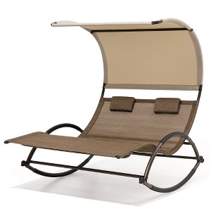 Crestlive Products Outdoor Double Sun Bed Chaise Lounge Chair Rocking Bed with Sun Shade & Wheels - 1 of 4