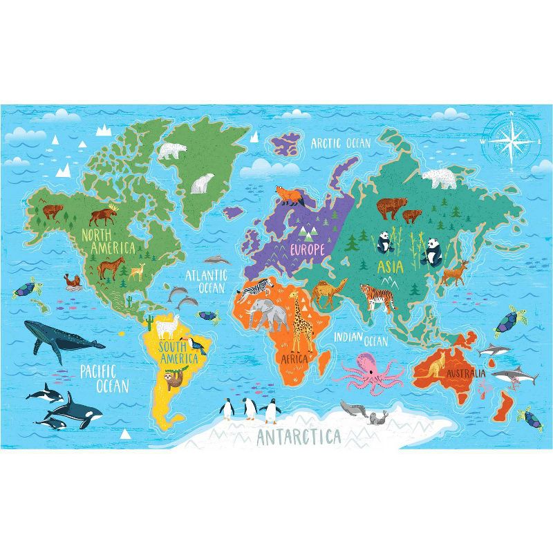 World Map Wall Mural Blue/Green - RoomMates, 1 of 5
