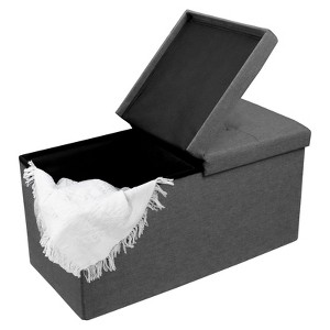 Aoibox Foldable Storage Ottoman Bench with Flipping Lid, Linen Footrest for Living Room, Holds up to 330lbs, Dark Grey - 1 of 4