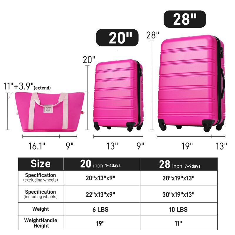 2/3 PCS Luggage Set, ABS Hardshell Expandable  Spinner Suitcase with Travel Bag and TSA Lock - ModernLuxe, 2 of 7