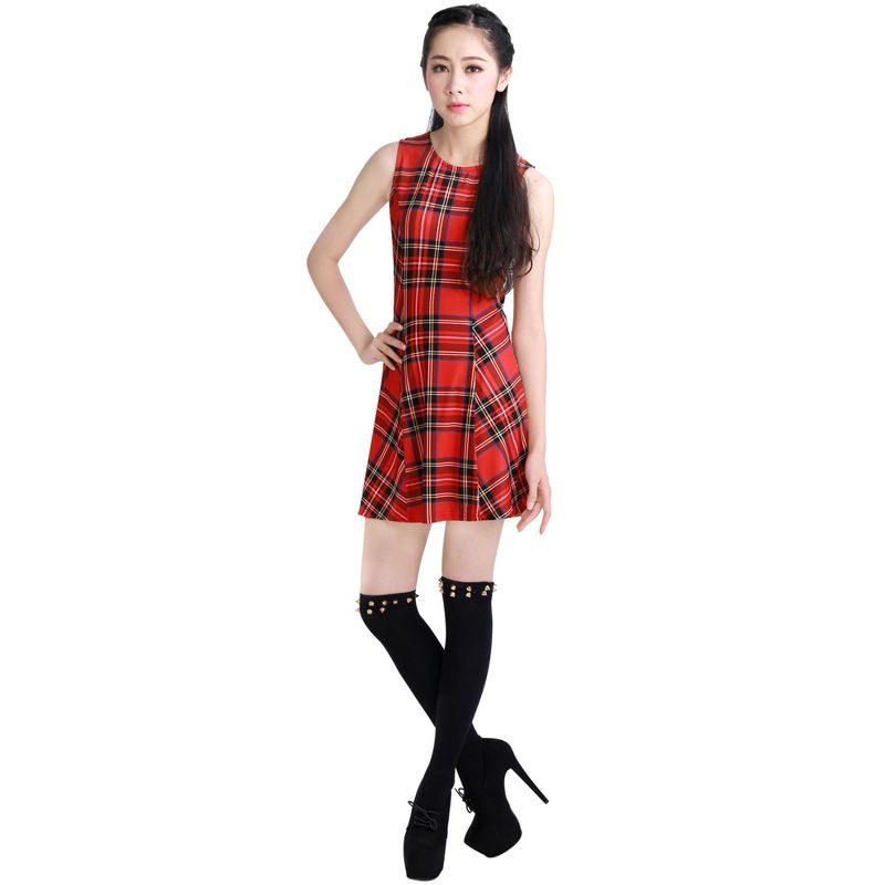 Allegra K Women's Summer Plaid Mini A-Line Sleeveless Fit and Flare Dress, 5 of 8