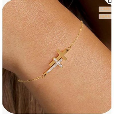 Turandoss 18K Gold Cross Bracelet for Women Girls - Dainty Gold Plated Cross Charm Bracelets, Link Chain Bracelet, Christmas Gifts for Girls