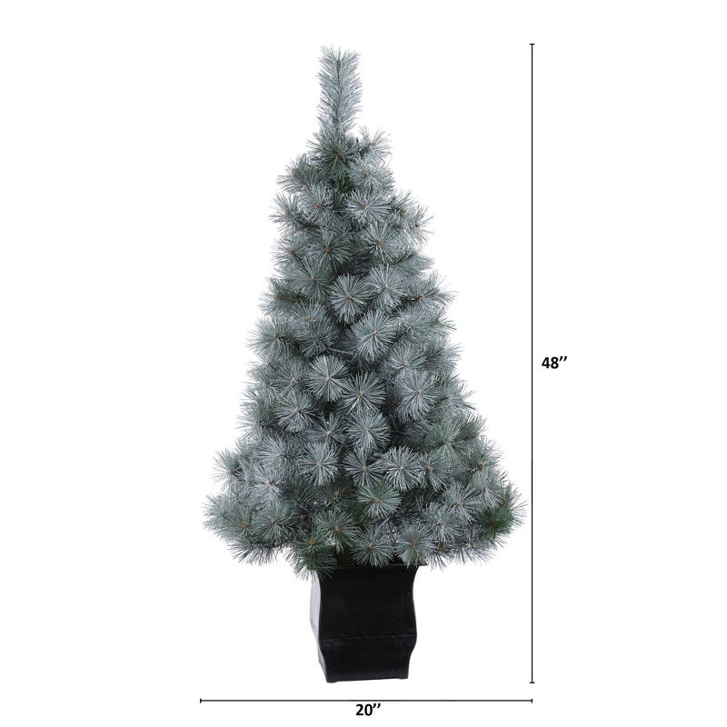 Nearly Natural 4&#39; Pre-lit Potted Snowy Mountain Pine Artificial Christmas Tree Clear LED Lights, 3 of 10
