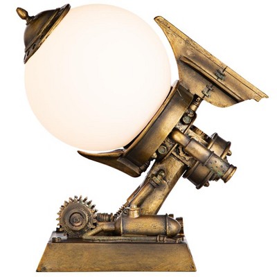Bronze Steampunk Airship Sculpture with Frosted Glass Orb