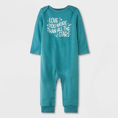 Image of Baby Girls' Moon & Stars Long Sleeve Romper - Cat & Jack™ Emerald Green 0-3M