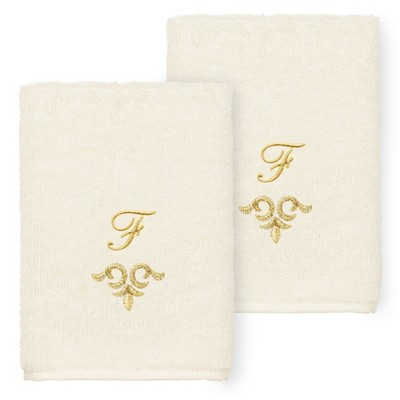 Linum Home Textiles 100% Turkish Cotton MONICA Gold Thread 2PC Embellished Washcloth Set