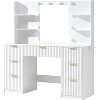 AMERLIFE Makeup Vanity Desk with Mirror & LED Lights, Drawers, Tempered Glass Top, Charging Station, Modern Bedroom Dressing Table - 2 of 4