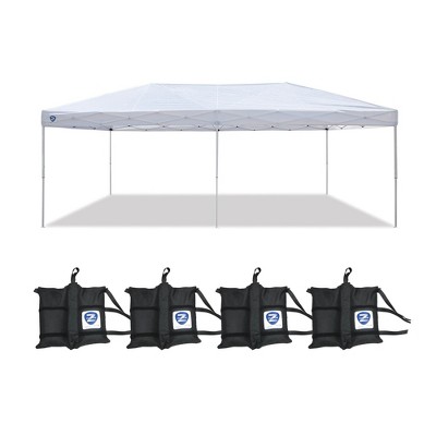 Z-Shade 20 x 10 Foot Everest Instant Canopy Camping Outdoor Patio Shelter, White & Instant Outdoor Canopy Tent Wrap Around Leg Weight Bags, Set of 4