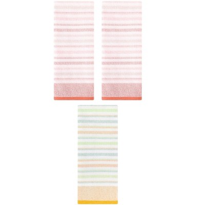 REGALWOVEN 3 Pack Striped Pattern Cotton Bathroom Decorative Hand Towels for Face Hair 13" x 27"