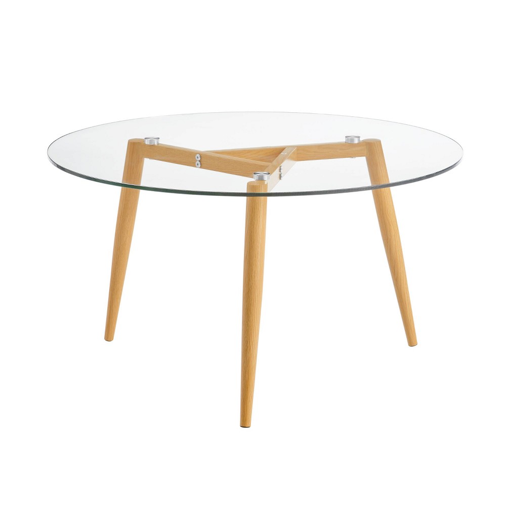Photos - Dining Table Van Beuren Round Mid-Century Modern Glass Top Coffee Table Beech - Danya B