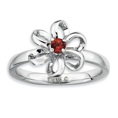 Faceted Garnet Flower Ring