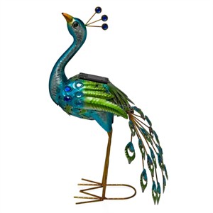 Alpine Corporation LED Solar Garden Peacock: Iron Sculpture, Outdoor Decor, 20" Height - 1 of 4
