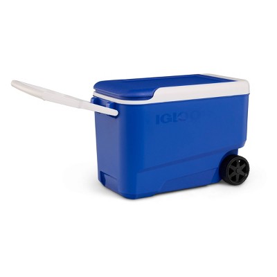 38 Quart Blue Polypropylene Rolling Cooler with Wheels