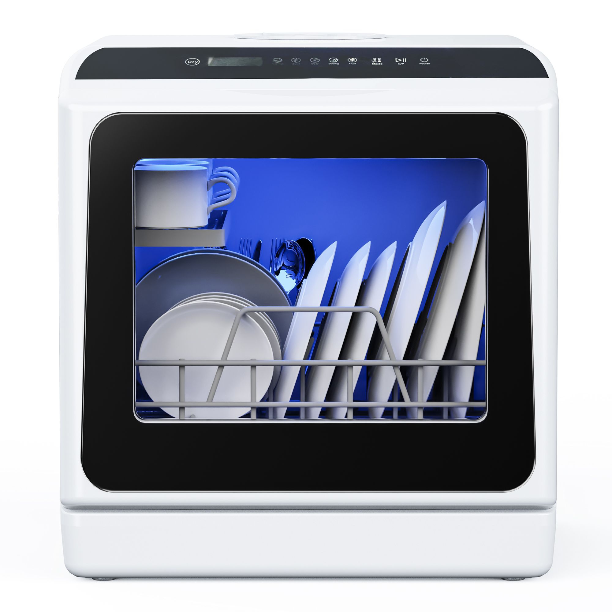 Simzlife Portable Dishwashing Machines Countertop, 4 Place Setting, Dishwasher with 6 Washing Programs, Built-in Water Tank, Air-Dry Function, Black