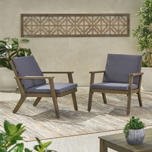Gulches Set of 2 Outdoor Acacia Wood Club Chairs with Cushions - 1 of 4