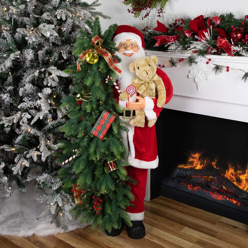 Northlight 48" Musical Santa Claus with Lighted Christmas Tree and Teddy Bear Standing Christmas Figure, 3 of 7