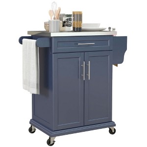 Resenkos Kitchen Island,Kitchen Island with Wheels, Rolling Kitchen Island with Storage, Stainless Steel Countertop, Deep Blu Deep Blue - 1 of 4