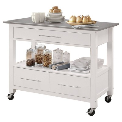 Kitchen Cart with Stainless Steel Top Gray/White - Benzara