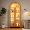 Fredees 59" Tall Arched Display Cabinet with Glass Doors, 3-Color LED Lights and Motion Sensor, Adjustable Shelf for Collectibles, Toys & Books,Brown - 3 of 4