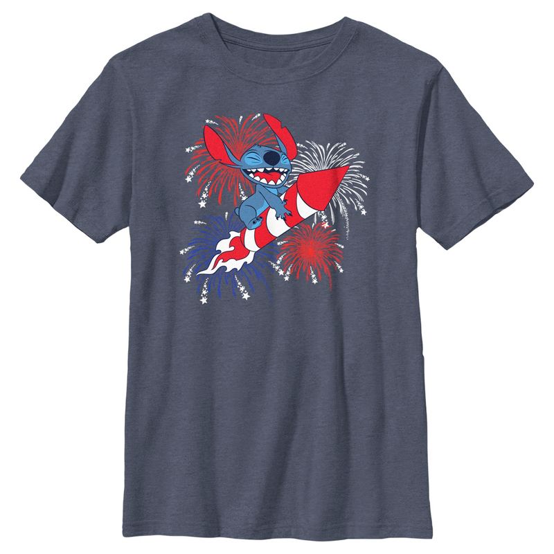 Boy's Lilo & Stitch Firework Rocket Ride for Stitch T-Shirt, 1 of 4