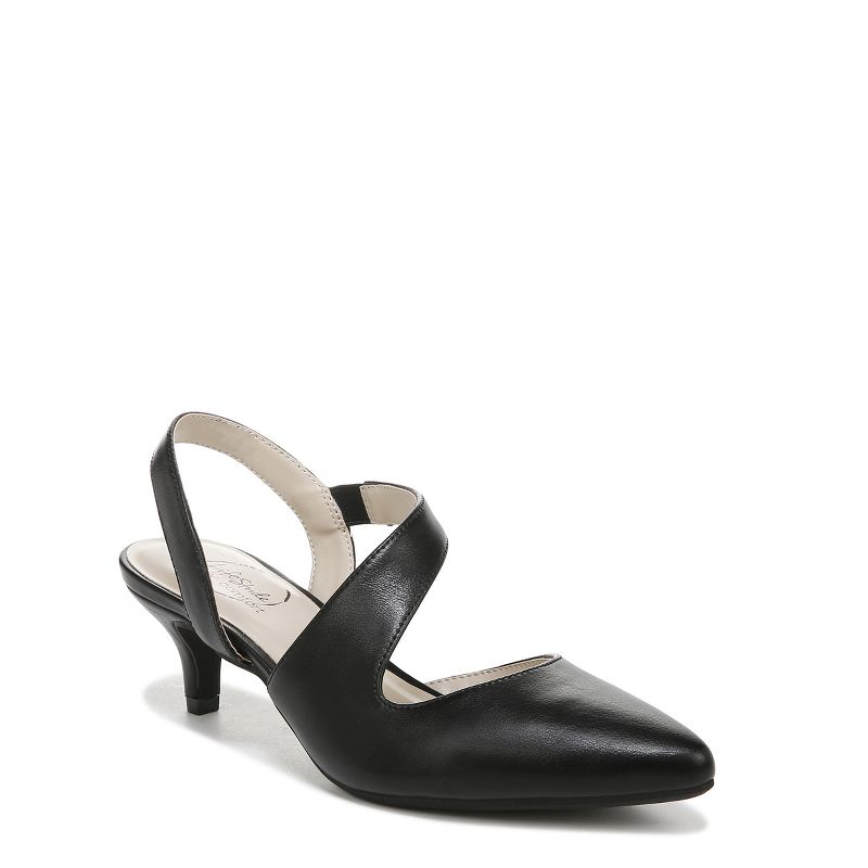 Elegant Asymmetrical Strap Black Faux Leather Slingback Pumps