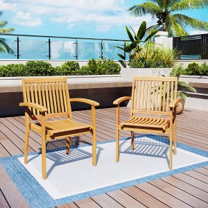 Captiva Designs Outdoor Patio Dining Acacia Wood Patio Fixed Chairs with Armrests - 1 of 4