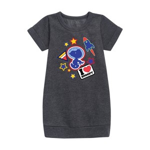 - Peanuts - Space Snoopy Flair Graphic Short Sleeve Fleece Dress - 1 of 4