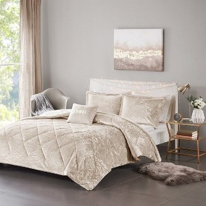 Sapphtopaz Bedding Comforter Set Velvet Solid Color Diamond Quilting Reversible Quilt Set with Throw Pillow - 1 of 4