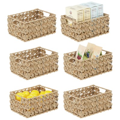 Mdesign Seagrass Woven Cube Bin Basket Organizer, Handles, 6 Pack -  Natural/tan : Target