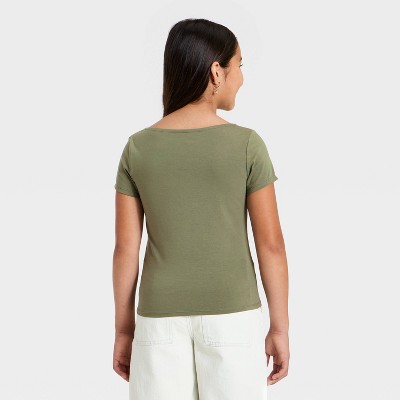 Art Class Girls' Boatneck Graphic Short Sleeve T-Shirt - art class™ Green S — фото 3