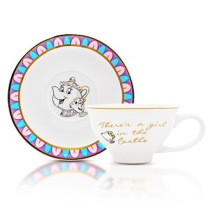 Silver Buffalo Disney Beauty and the Beast Ceramic Teacup and Saucer Set - 1 of 4