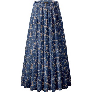 Women's Chiffon High Waist Pleated Maxi Skirt - Flowy A-Line Flared Long Skirt Blue Floral-1 - 1 of 4