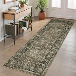 Washable Vintage Floral Distressed Rugs, Low Pile Non Slip Carpet, Soft Mat for Living Room Office Kitchen Laundry Hallway Entryway - 1 of 4